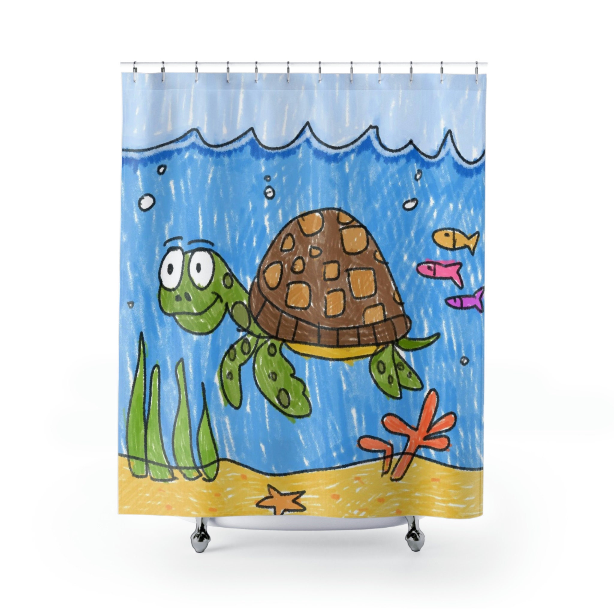 Beachy Sea Turtle Shower Curtain Waterproof Fabric for Ocean Lovers Bathroom Decor