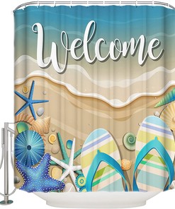 Beachy Seashell Shower Curtain | Starfish Urchins Conch Ocean Bathroom Decor
