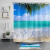 Beachy Sky Shower Curtain with Palm Leaves and Ocean for a Summer Vibe
