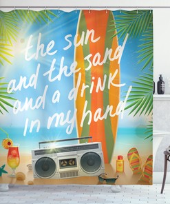 Beachy Vibes Shower Curtain with Tropical Surfboard Print for a Relaxing Bathroom Escape