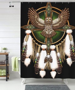 Beadwork Owl Mandala Shower Curtain for a Handcrafted Vibe
