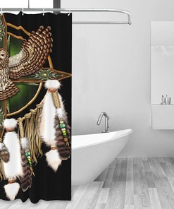 Beadwork Owl Mandala Shower Curtain for a Handcrafted Vibe