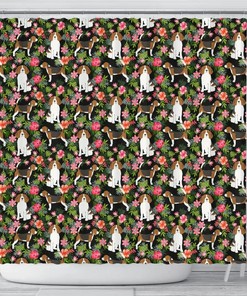 Beagle Dog Floral Print Shower Curtain, Perfect For Animal Lovers