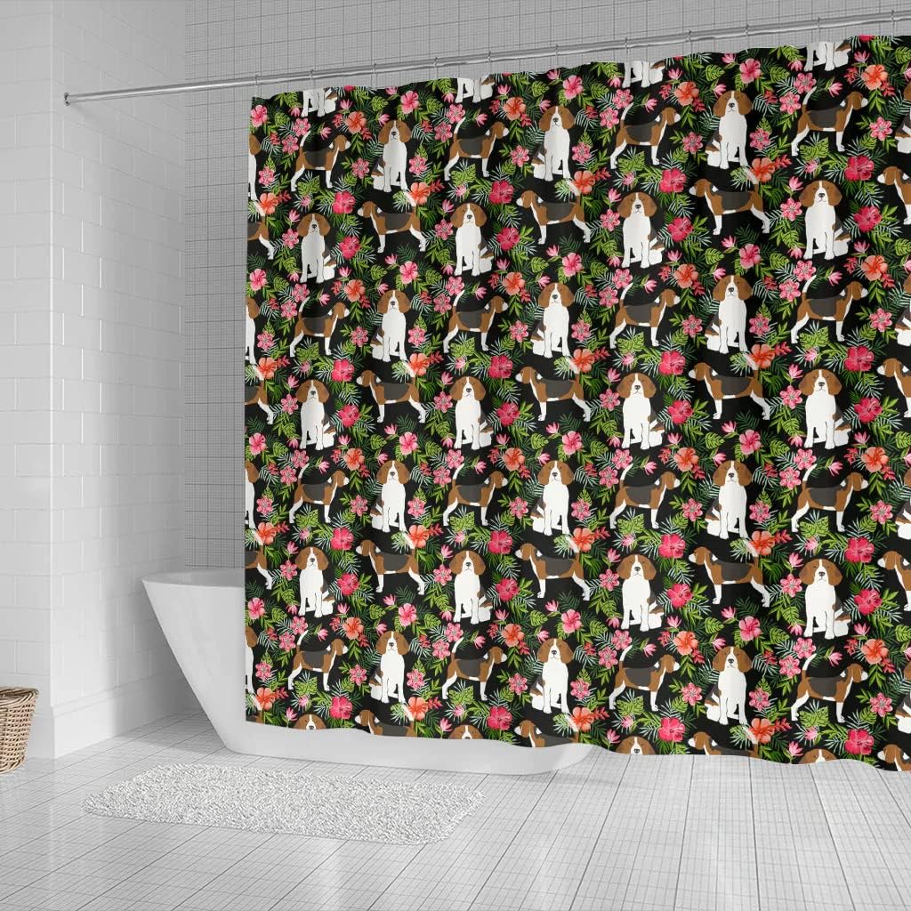 Beagle Dog Floral Print Shower Curtain, Perfect For Animal Lovers - Image 2