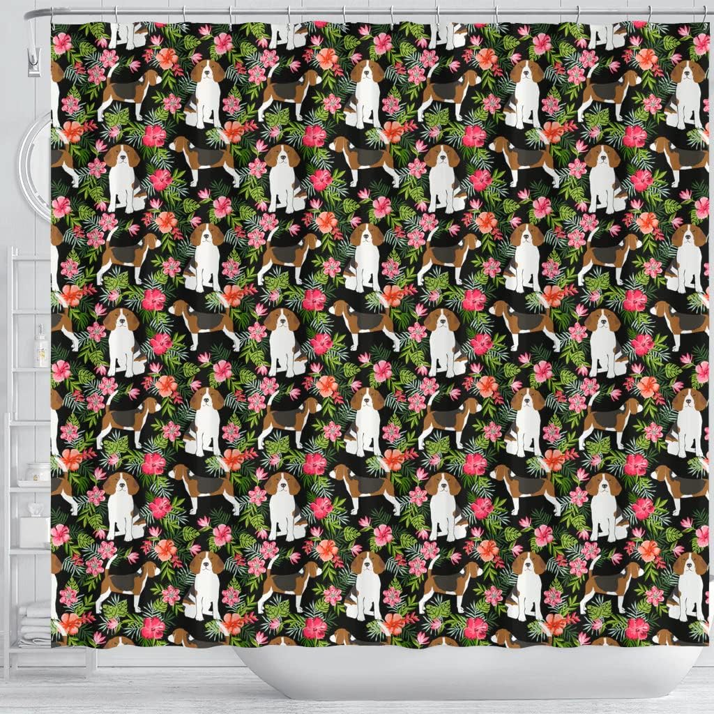 Beagle Dog Floral Print Shower Curtain, Perfect For Animal Lovers - Image 3