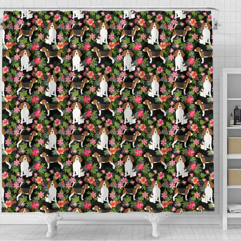Beagle Dog Floral Print Shower Curtain, Perfect For Animal Lovers - Image 4