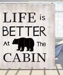 Bear Cabin Shower Curtain for Rustic Bathroom Decor