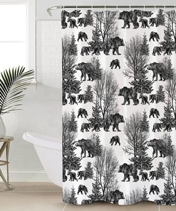 Bear Forest Texture Rustic Shower Curtain for Cabin-style Bathrooms