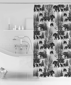 Bear Forest Texture Rustic Shower Curtain for Cabin-style Bathrooms