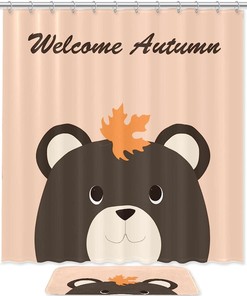 Bear Head with Autumn Maple Leaf - Waterproof Bathroom Shower Curtain