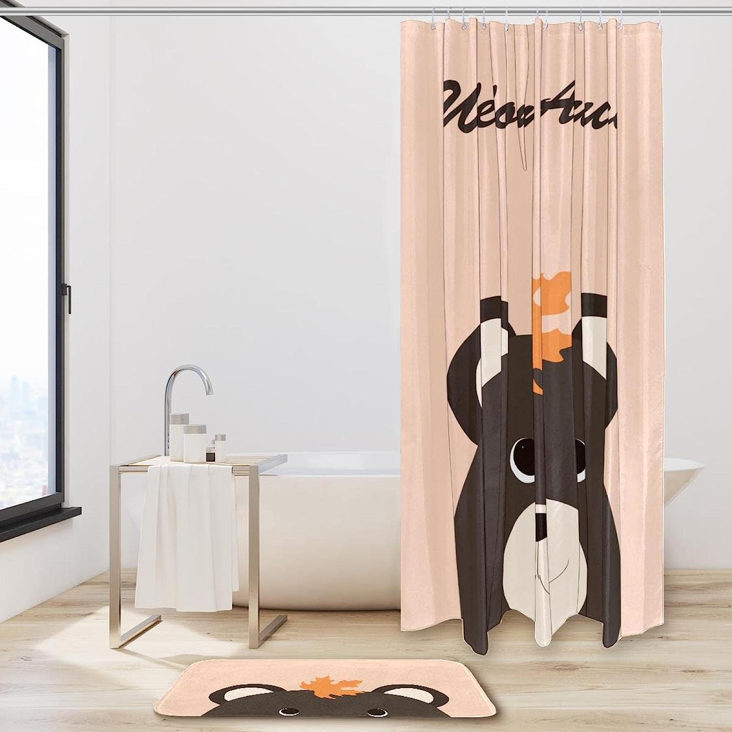 Bear Head with Autumn Maple Leaf - Waterproof Bathroom Shower Curtain