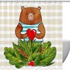 Bear Heart Cartoon Leaves Forest Vintage Shower Curtains for Bathroom