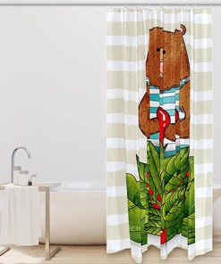 Bear Heart Cartoon Leaves Forest Vintage Shower Curtains for Bathroom
