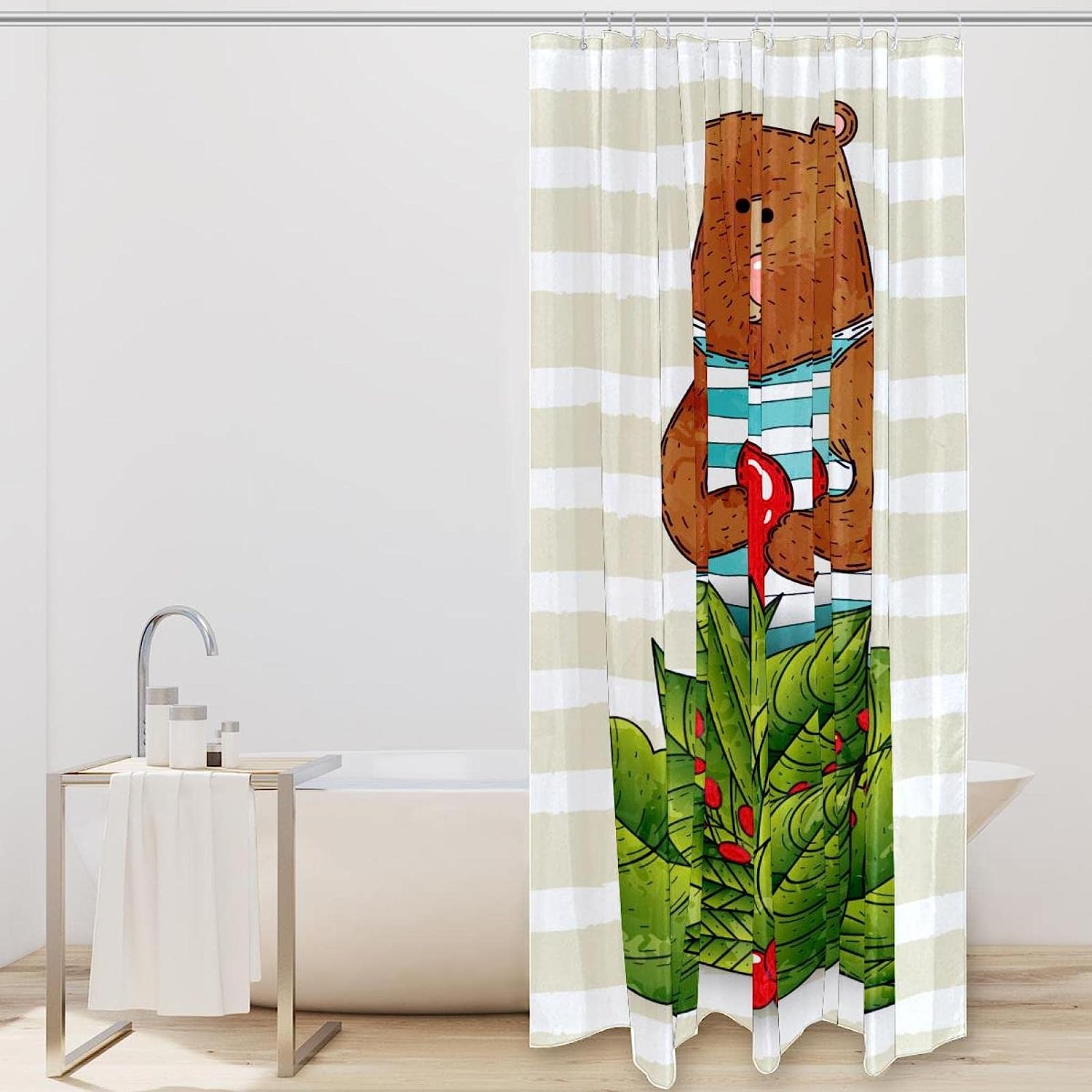 Bear Heart Cartoon Leaves Forest Vintage Shower Curtains for Bathroom