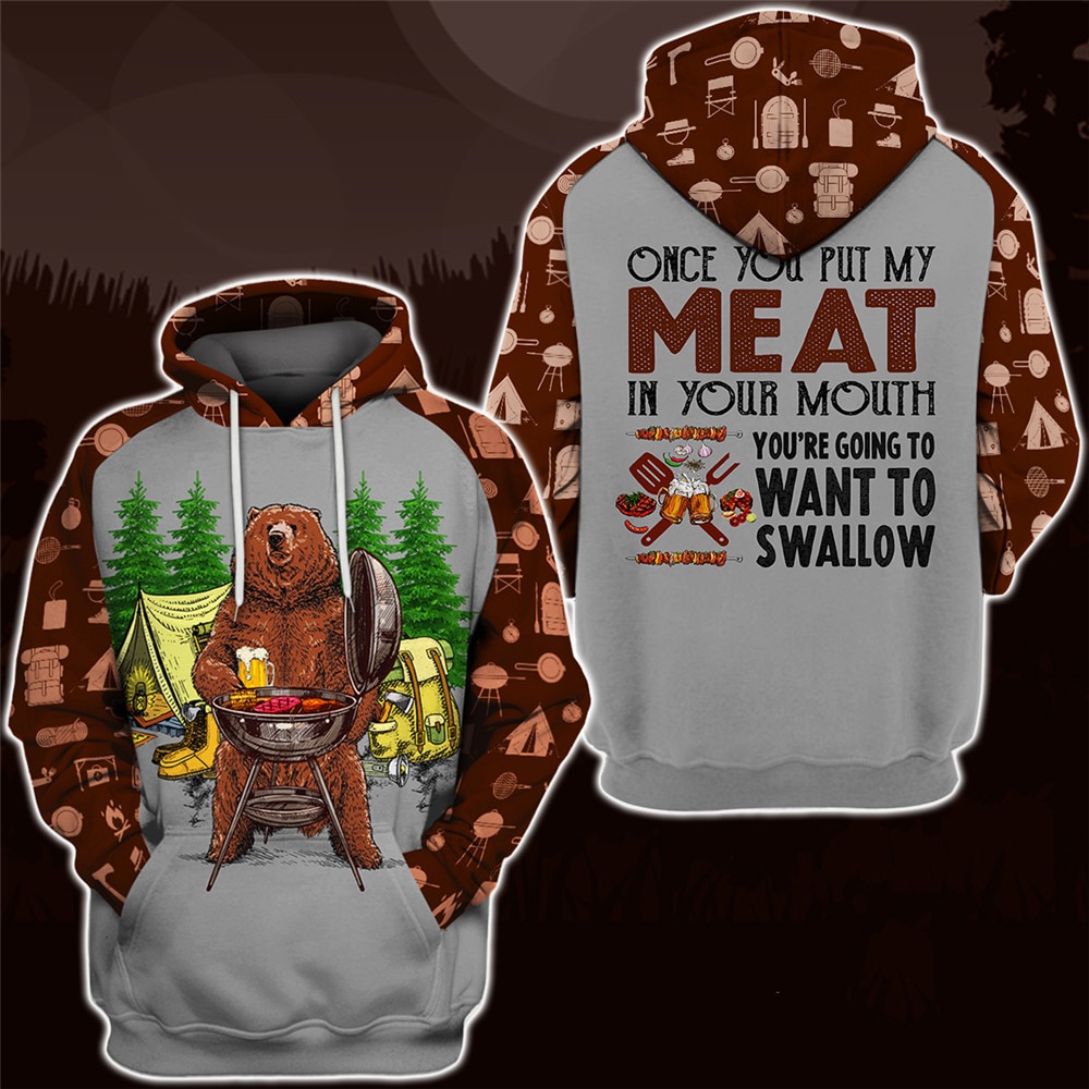 Bear Hoodie All Over Print 3D Zip Hoodie For Fans - Bear Camps In Forest Design