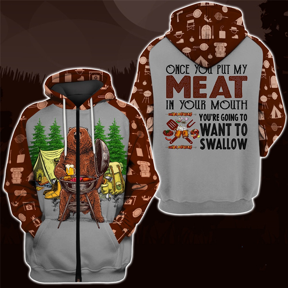 Bear Hoodie All Over Print 3D Zip Hoodie For Fans - Bear Camps In Forest Design