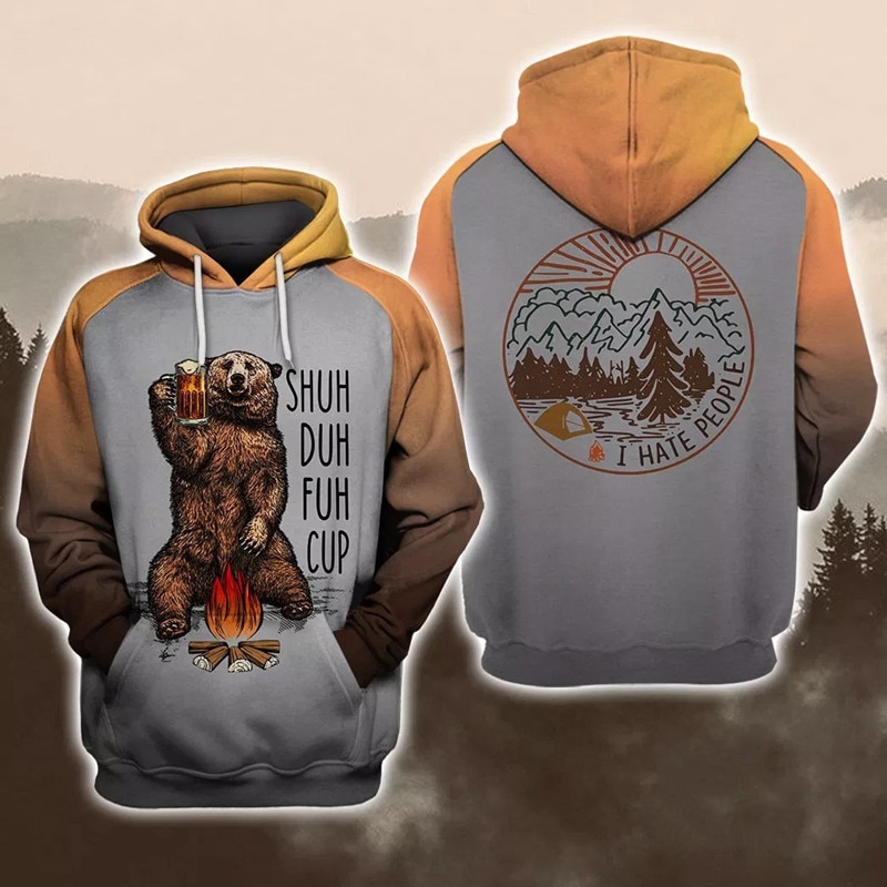 Bear Hoodie All Over Print 3D Zip Hoodie For Fans - Beer Shuh Duh Fuh Cup I Hate People