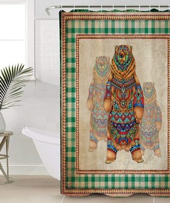 Bear Lattice Oil Painting Print Shower Curtain for Bathroom
