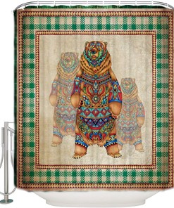 Bear Lattice Oil Painting Print Shower Curtain for Bathroom