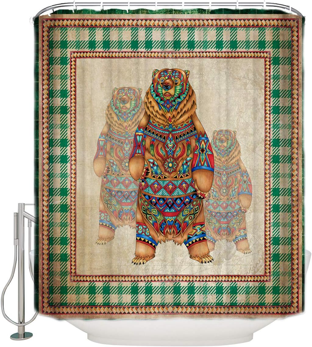 Bear Lattice Oil Painting Print Shower Curtain for Bathroom
