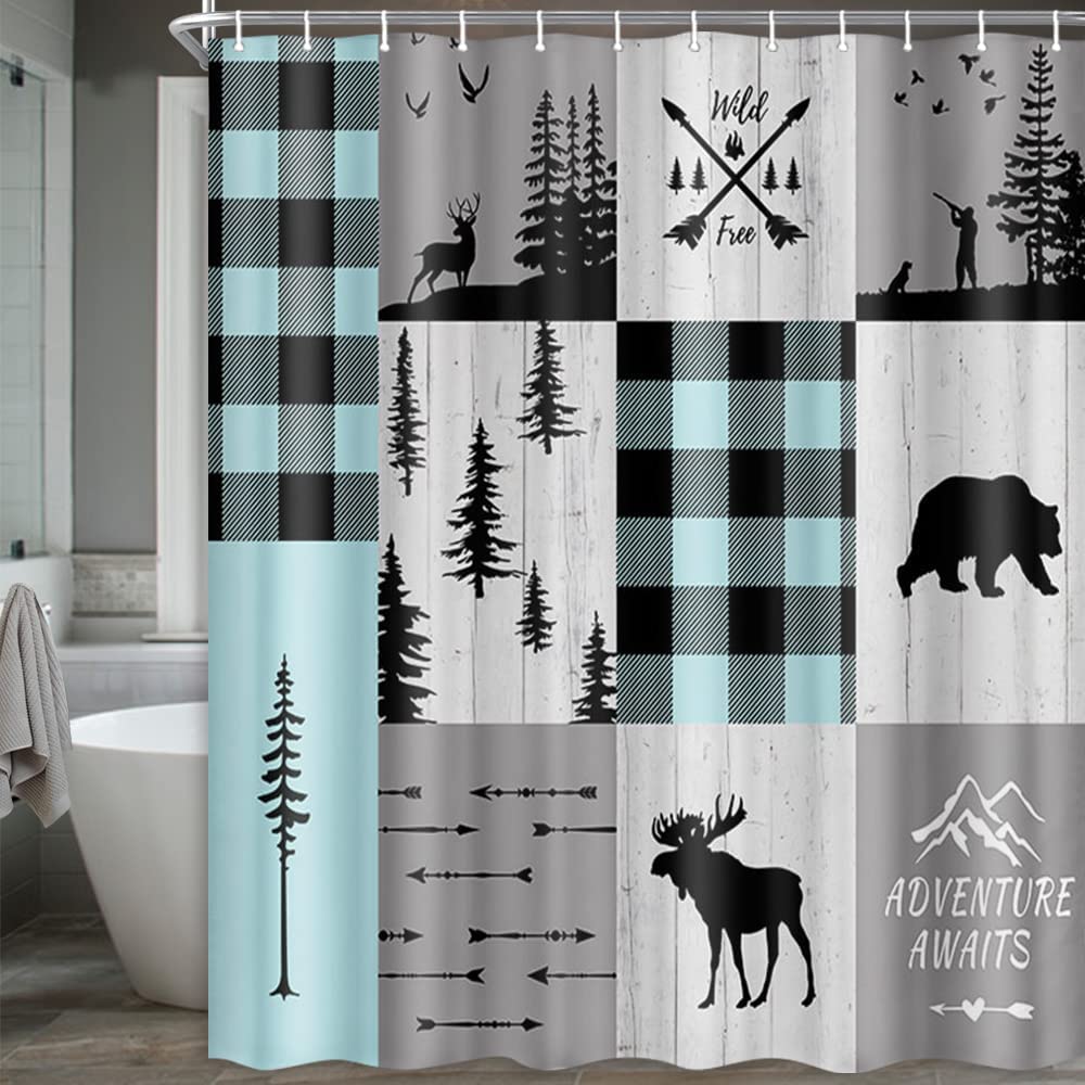 Bear Moose Deer Trees Decor Rustic Cabin Lodge Fabric Shower Curtain