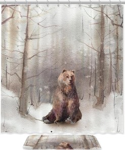 Bear Necessities Lonely Brown Bear Waterproof Shower Curtain