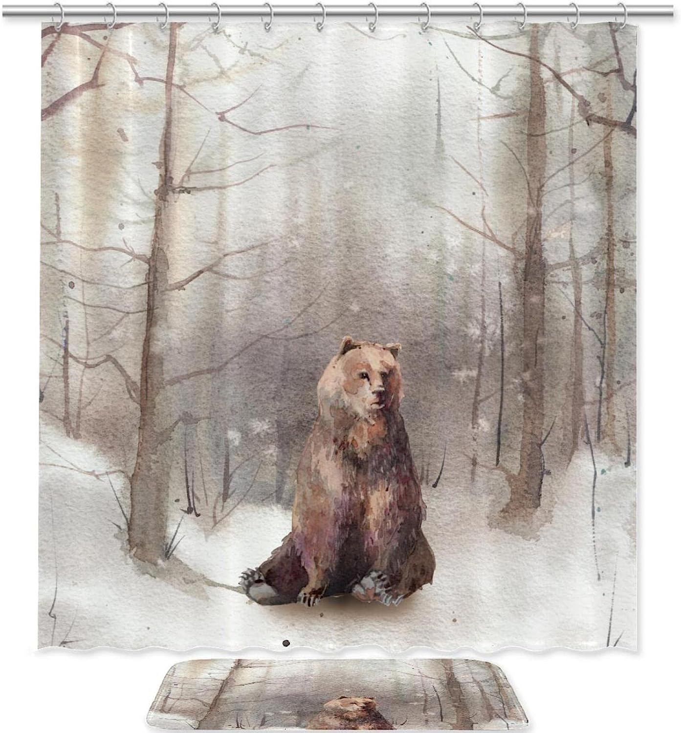 Bear Necessities Lonely Brown Bear Waterproof Shower Curtain