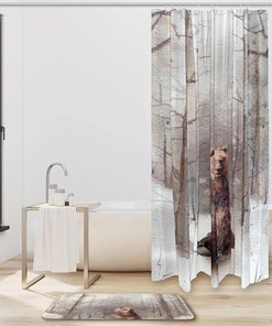 Bear Necessities Lonely Brown Bear Waterproof Shower Curtain
