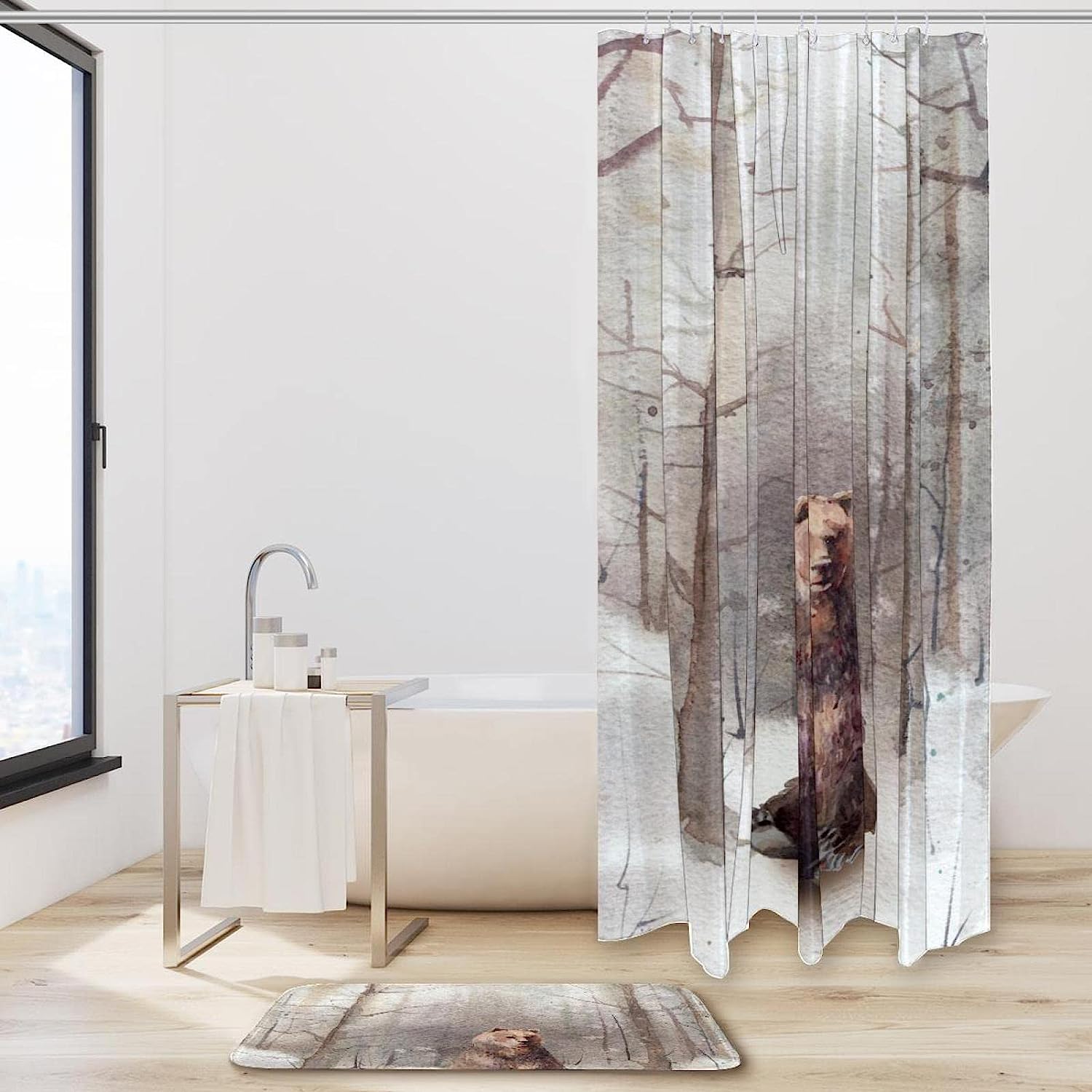 Bear Necessities Lonely Brown Bear Waterproof Shower Curtain