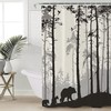 Bear Pine Trees Forest Full Size Shower Curtain for Wildlife Enthusiasts