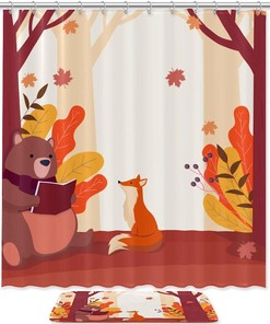 Bear Reading Book Shower Curtain For Autumn Bathroom Decor,