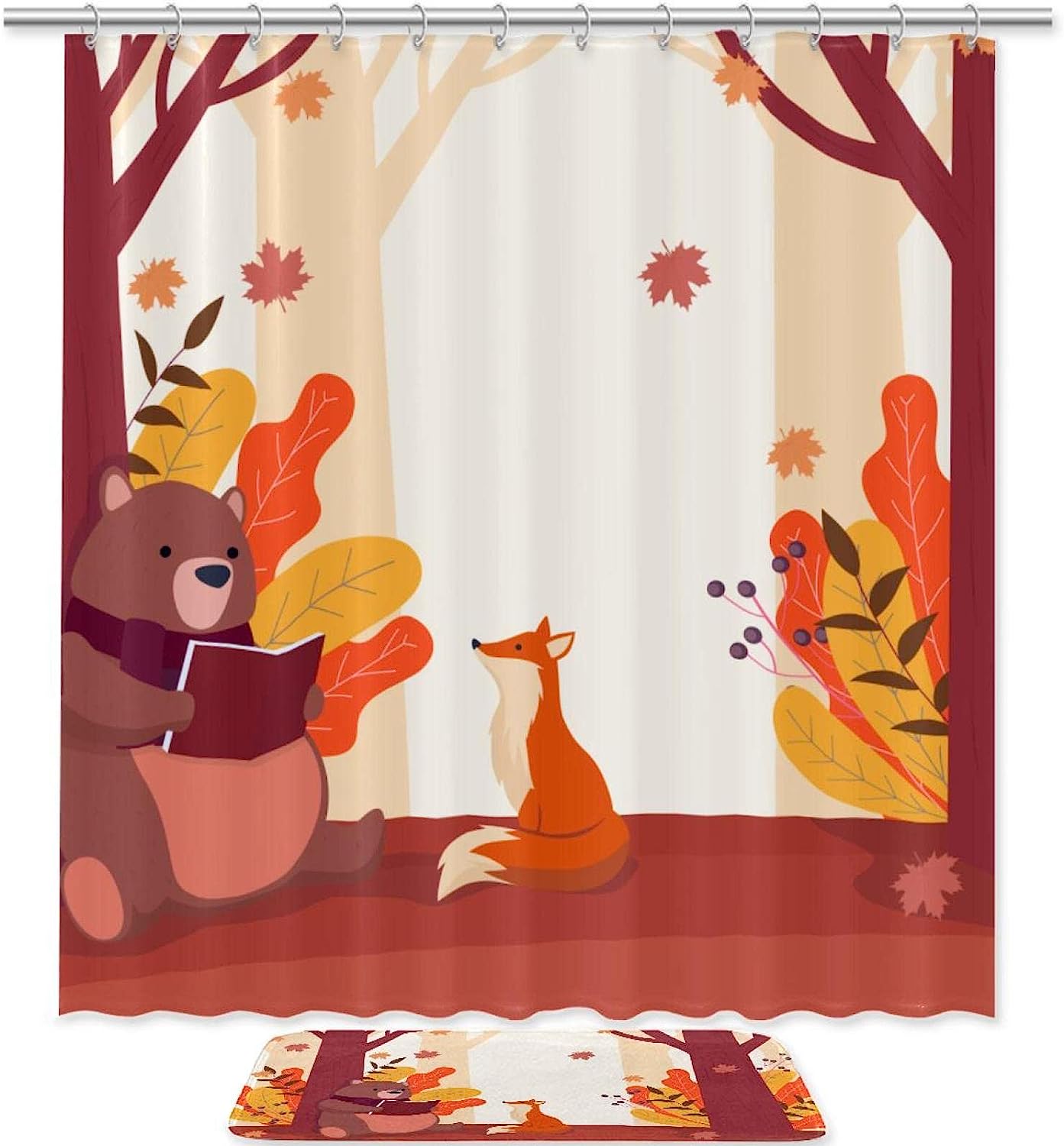 Bear Reading Book Shower Curtain For Autumn Bathroom Decor,