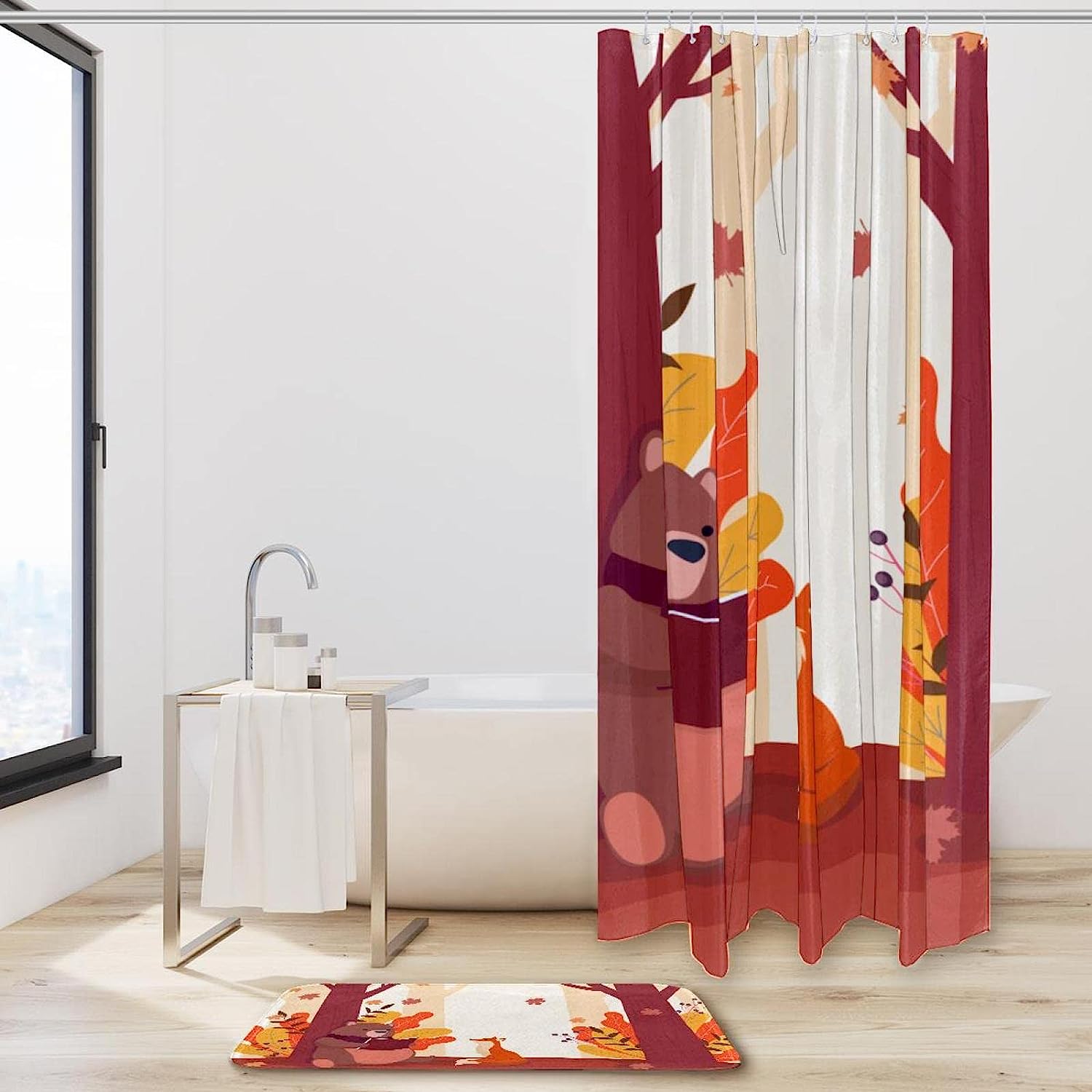 Bear Reading Book Shower Curtain For Autumn Bathroom Decor, - Image 2