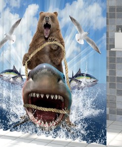 Bear Riding Shark Shower Curtain - A Fun And Fierce Bathroom Look For Kids