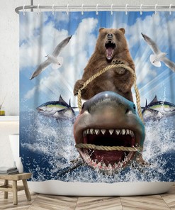Bear Riding Shark Shower Curtain - A Fun And Fierce Bathroom Look For Kids