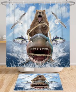 Bear Riding Shark Shower Curtain - A Fun And Fierce Bathroom Look For Kids