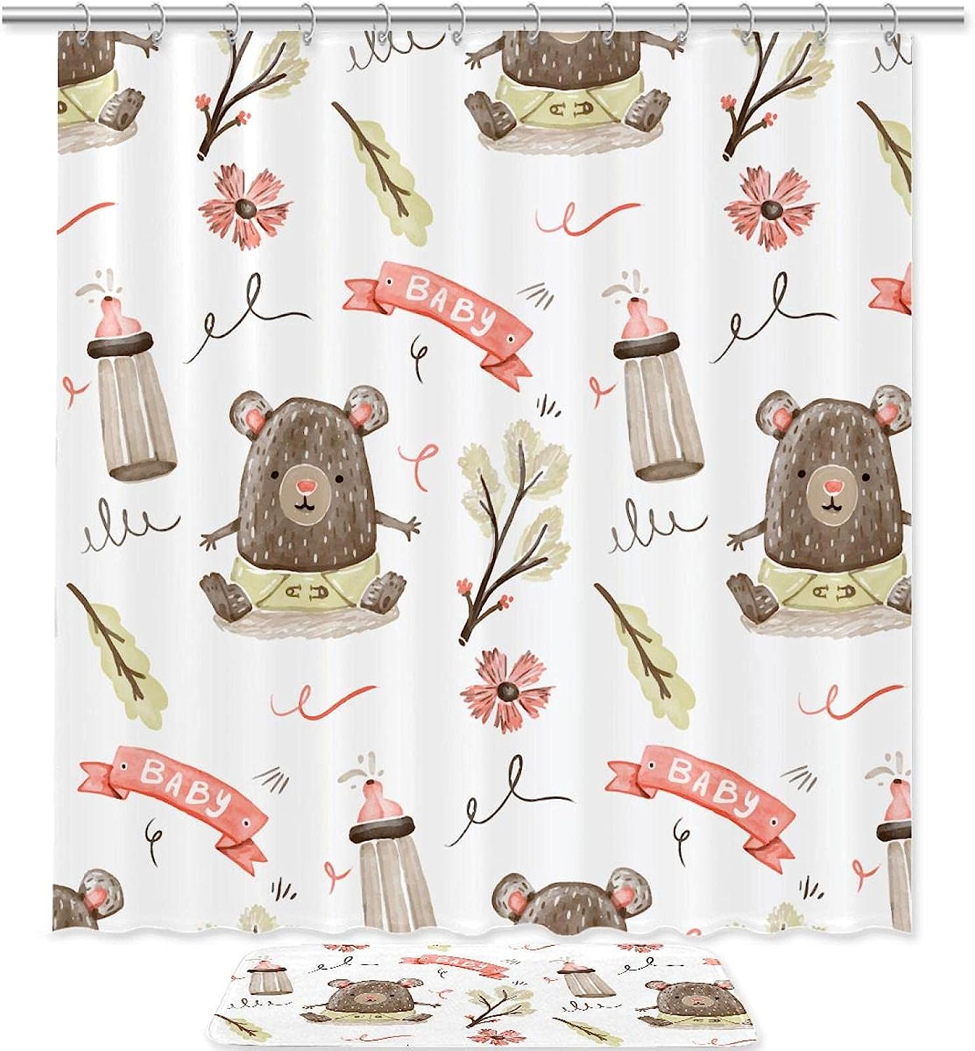 Bear Shower Curtain - Explore the wilderness with this waterproof fabric shower curtain featuring a watercolor bear.