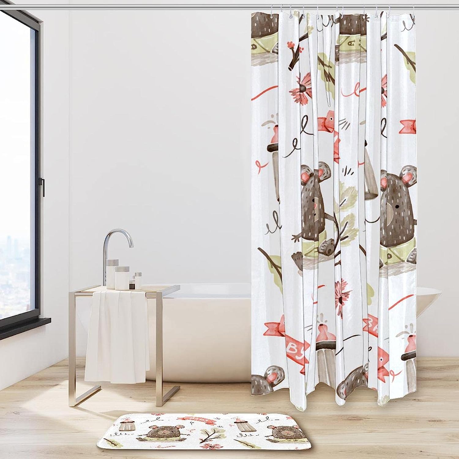 Bear Shower Curtain - Explore the wilderness with this waterproof fabric shower curtain featuring a watercolor bear.