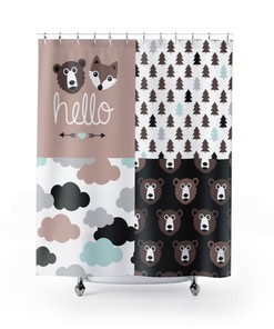 Bears and Foxes Wilderness Shower Curtain for Rustic Bathroom Decor