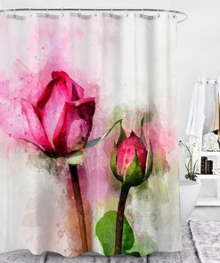 Beautiful 3D Rose Flower Buds Floral Painting Print Bathroom Shower Curtain