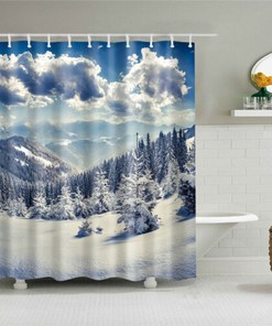 Beautiful 3D Snow Mountain Forest Jungle Tree Print Bathroom Shower Curtain