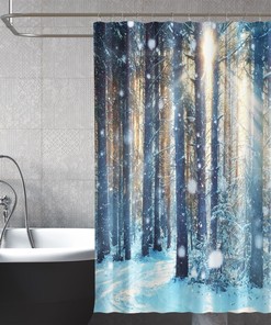 Beautiful 3D Sun Snow Forest Shower Curtain For Your Bathroom