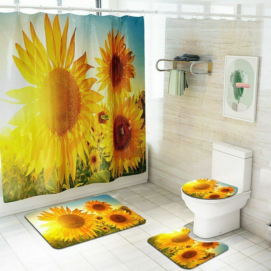 Beautiful 3D Sunflower Shower Curtain For Your Bathroom