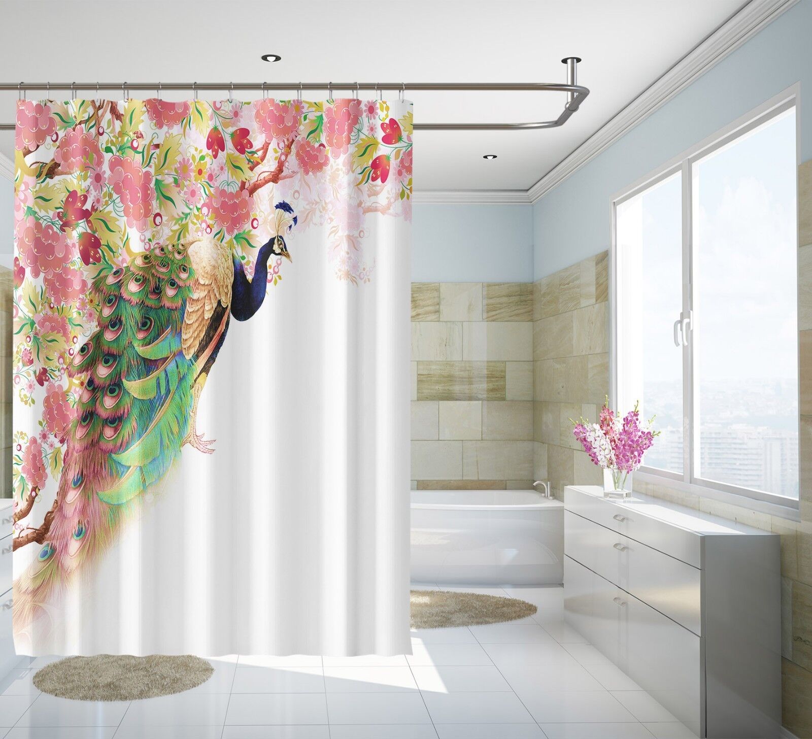 Beautiful 3D Waterproof Peacock Shower Curtain For Home Bathroom Windows Toilet - Image 2