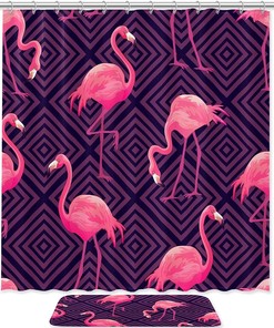 Beautiful And Playful Shower Curtain With Flamingos And Waterproof Fabric, Perfect Bathroom Decor For Animal Lovers