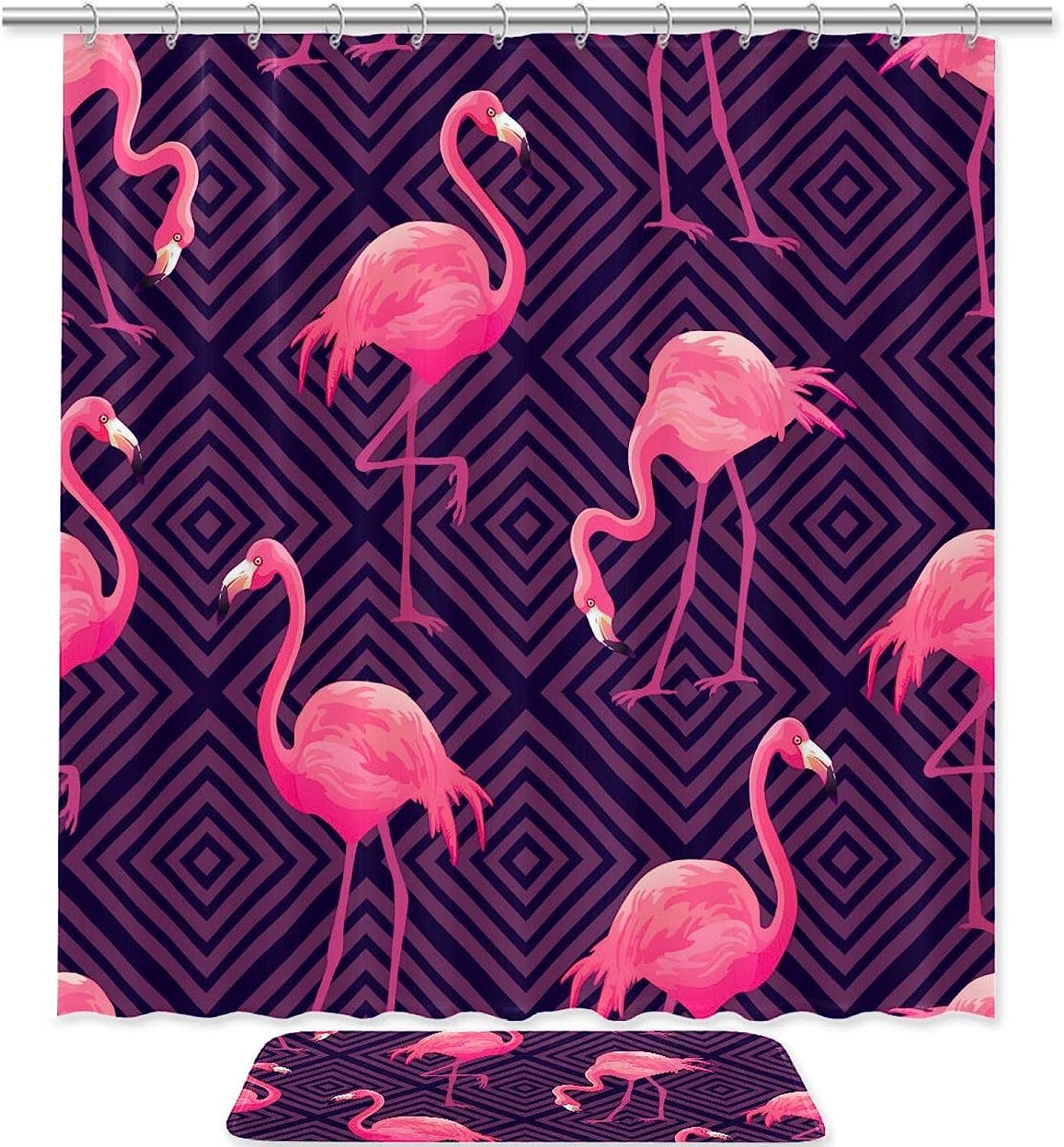Beautiful And Playful Shower Curtain With Flamingos And Waterproof Fabric, Perfect Bathroom Decor For Animal Lovers