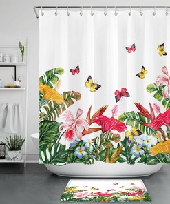 Beautiful And Rustic Butterfly Flower Print Shower Curtain For Bathroom Decor