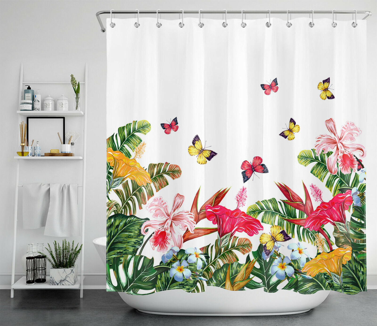 Beautiful And Rustic Butterfly Flower Print Shower Curtain For Bathroom Decor - Image 2
