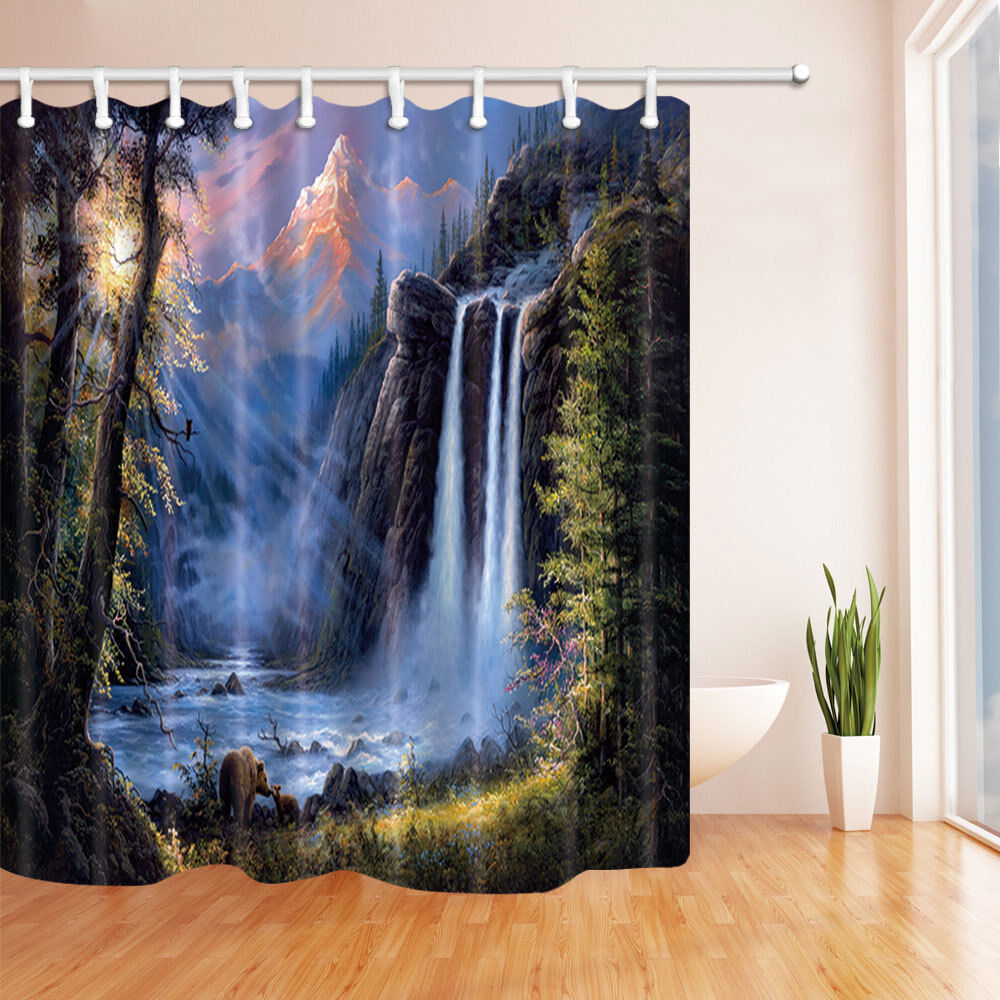 Beautiful And Scenic Waterfall Shower Curtain For Bathroom Decor