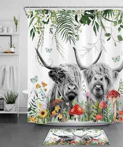 Beautiful And Unique Butterfly, Floral, And Red Mushroom Fabric Shower Curtain For Bathroom Decor